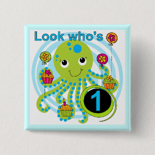 Octopus 1st Birthday T-shirts and Gifts 2 Inch Square Button