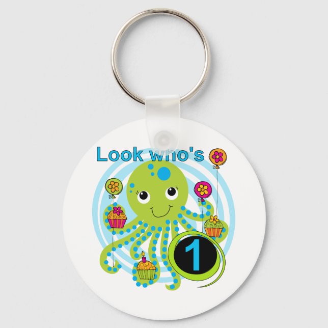 Octopus 1st Birthday T-shirts and Gifts Keychain (Front)