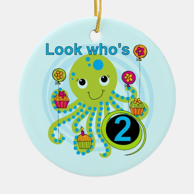 Octopus 2nd Birthday T shirts and Gifts Ceramic Ornament (Front)