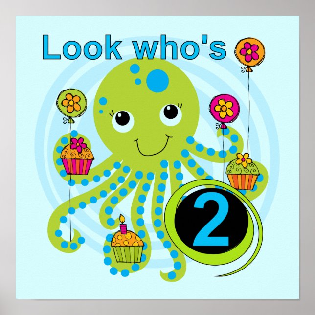 Octopus 2nd Birthday T shirts and Gifts Poster (Front)