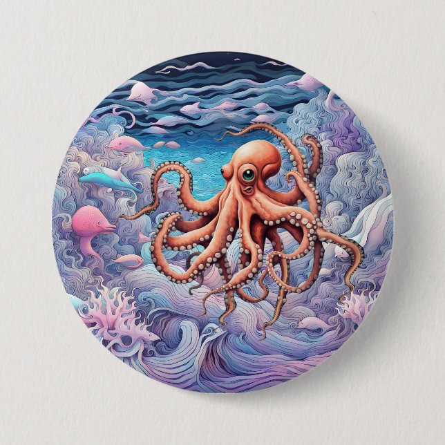 Octopus 3 Inch Round Button (Front)