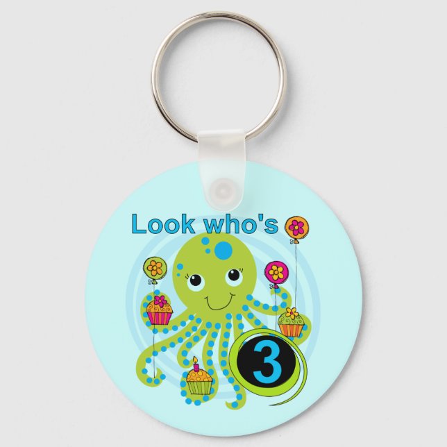 Octopus 3rd Birthday T-shirts and Gifts Keychain (Front)