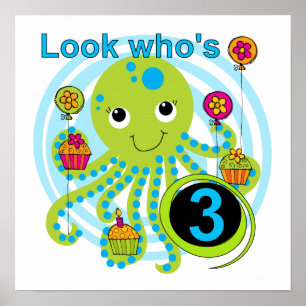 Octopus 3rd Birthday T-shirts and Gifts Poster
