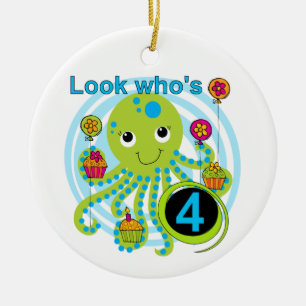 Octopus 4th Birthday T shirts and Gifts Ceramic Ornament