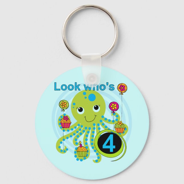 Octopus 4th Birthday T shirts and Gifts Keychain (Front)