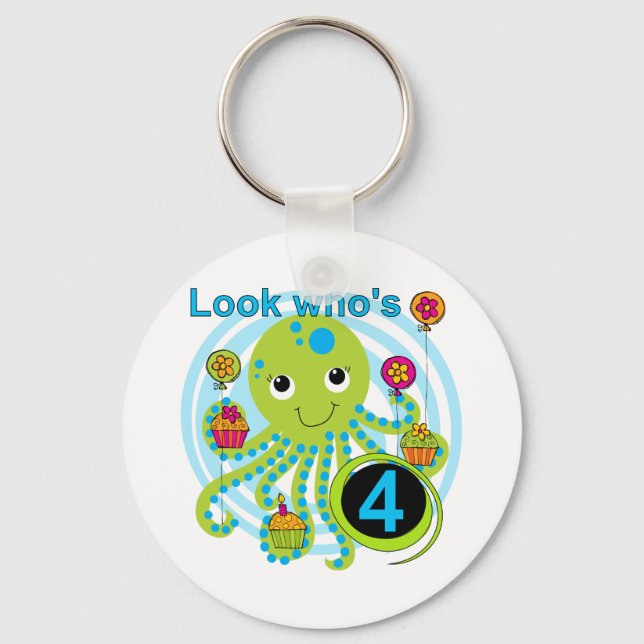 Octopus 4th Birthday T shirts and Gifts Keychain (Front)