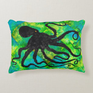 Octopus 6 On Blue/Green - 16" x 12" Throw Pillow