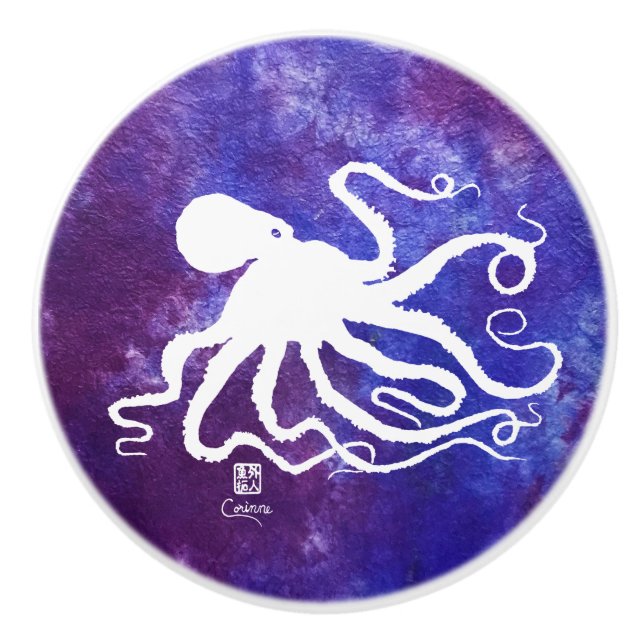 Octopus 6 White On Purple L - Knob (Front)