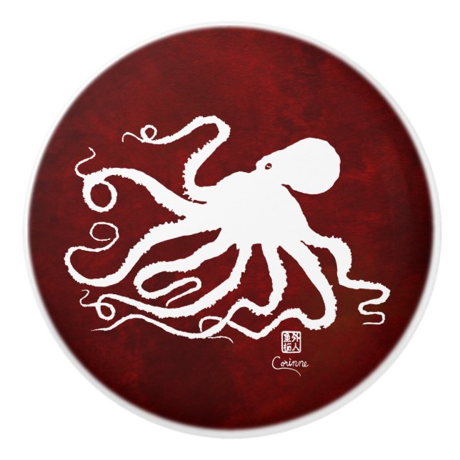 Octopus 6 White On Red R - Knob (Front)