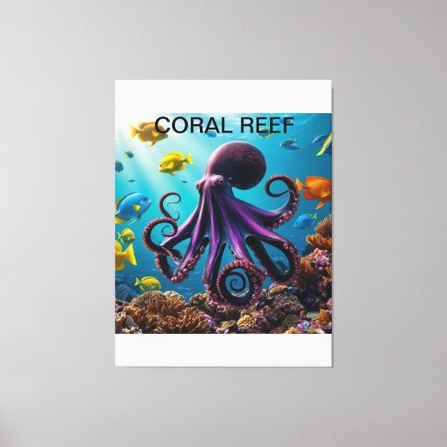  Octopus and Coral Reef Harmony" Canvas Print (Front)