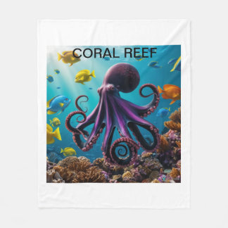 Octopus and Coral Reef Harmony" Fleece Blanket