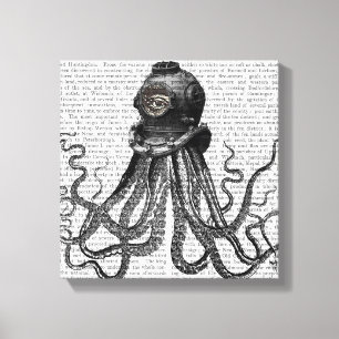 Octopus and Diving Helmet Canvas Print