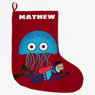 OCTOPUS AND SCUBA DIVER, PERSONAL DIVERS LARGE CHRISTMAS STOCKING