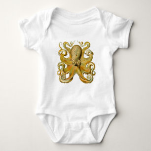 Octopus antique illustration sea monster baby bodysuit
