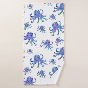 Octopus Aqua Mosaic Sea Life Seamless Pattern  Bath Towel