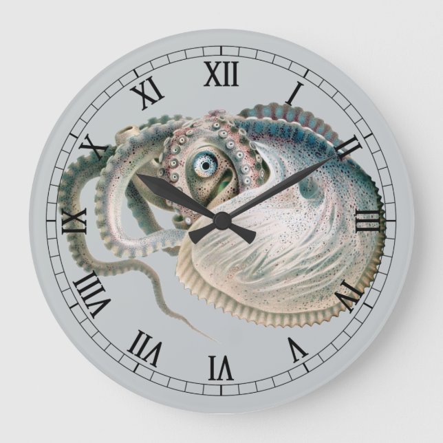 Octopus Argonaut, Vintage Marine Life Animals Large Clock (Front)