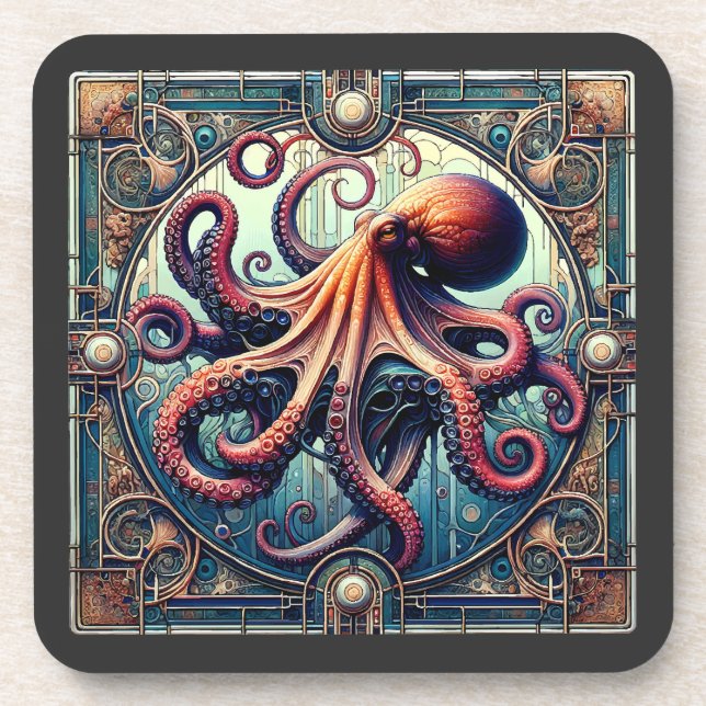 Octopus Art Deco Coaster (Front)