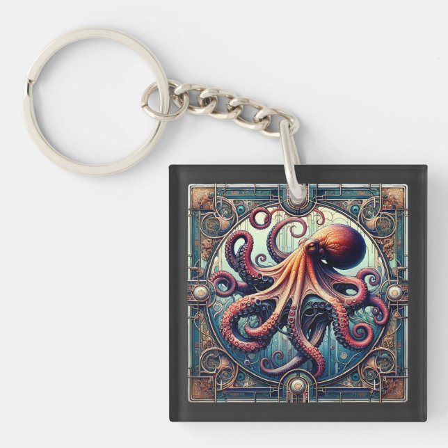 Octopus Art Deco Keychain (Front)