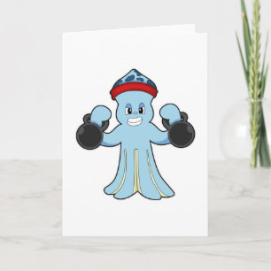 Octopus as Bodybuilder with Dumbbells Card