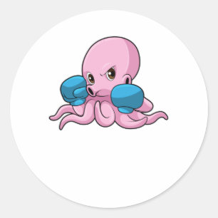 Octopus as Boxer with Boxing gloves Classic Round Sticker
