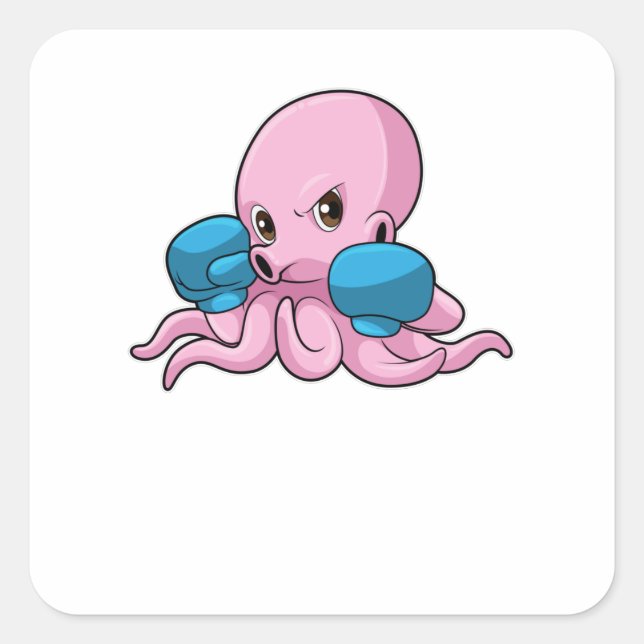 Octopus as Boxer with Boxing gloves Square Sticker (Front)