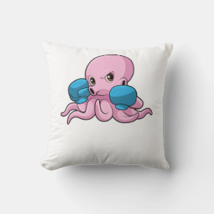 Octopus as Boxer with Boxing gloves Throw Pillow