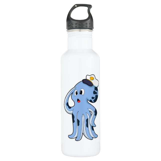 Octopus as Captain with Cap 710 Ml Water Bottle (Front)
