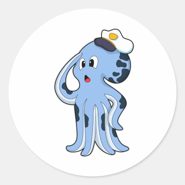 Octopus as Captain with Cap Classic Round Sticker (Front)