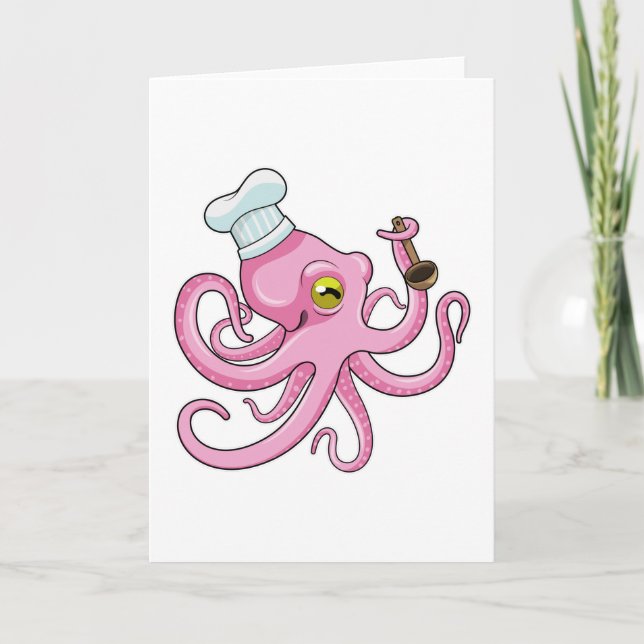 Octopus as Cook with Wooden spoon Card (Front)