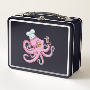 Octopus as Cook with Wooden spoon Metal Lunch Box