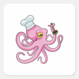 Octopus as Cook with Wooden spoon Square Sticker