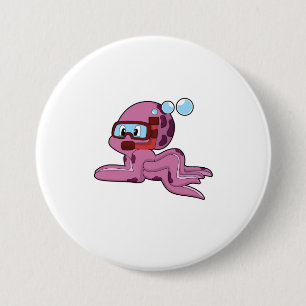 Octopus as Diver with Snorkel 3 Inch Round Button