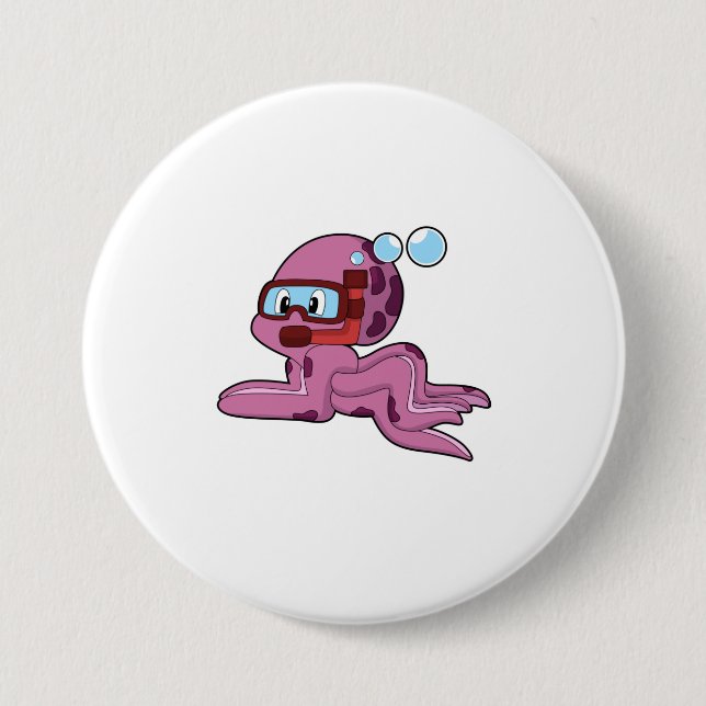 Octopus as Diver with Snorkel 3 Inch Round Button (Front)