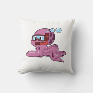 Octopus as Diver with Snorkel Throw Pillow