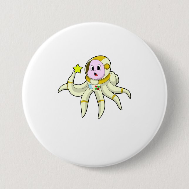 Octopus as Diver with Star 3 Inch Round Button (Front)