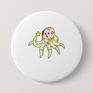 Octopus as Diver with Star 3 Inch Round Button