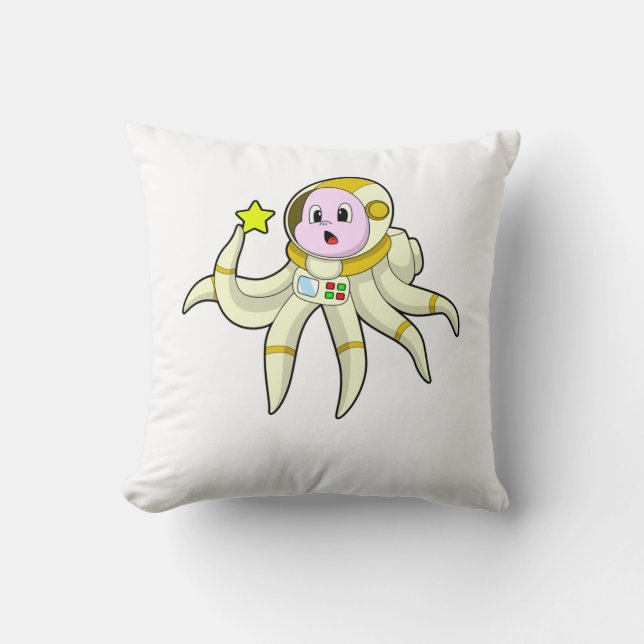 Octopus as Diver with Star Throw Pillow (Front)