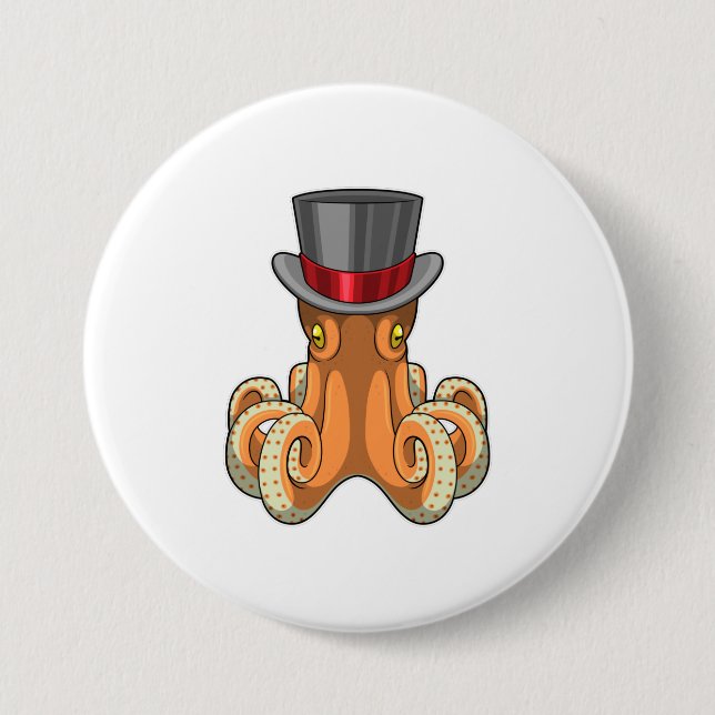 Octopus as Gentleman with Top hat 3 Inch Round Button (Front)