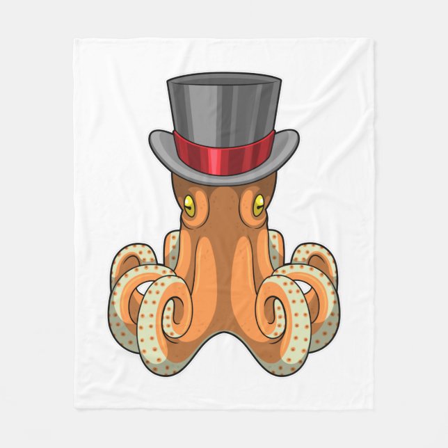 Octopus as Gentleman with Top hat Fleece Blanket (Front)