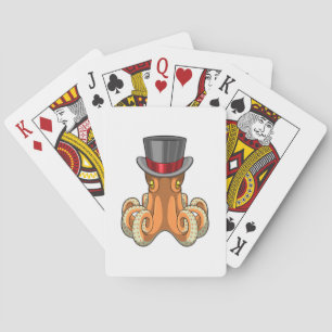 Octopus as Gentleman with Top hat Playing Cards