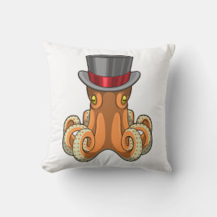 Octopus as Gentleman with Top hat Throw Pillow