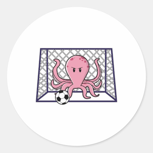 Octopus as Goalkeeper with Soccer ball Classic Round Sticker (Front)