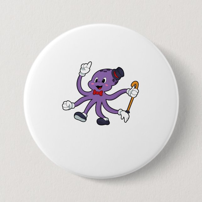 Octopus as Magician with Hat 3 Inch Round Button (Front)