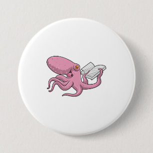 Octopus as Nerd witth Book 3 Inch Round Button