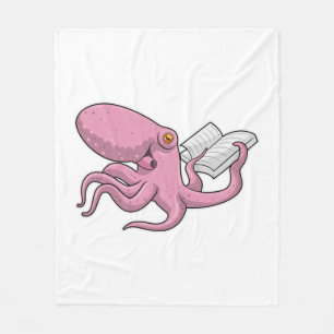 Octopus as Nerd witth Book Fleece Blanket