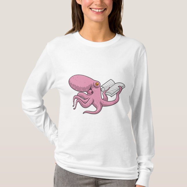 Octopus as Nerd witth Book T-Shirt (Front)