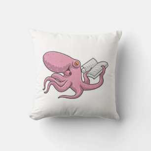 Octopus as Nerd witth Book Throw Pillow