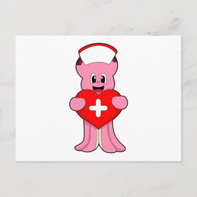 Octopus as Nurse with Heart Postcard (Front)