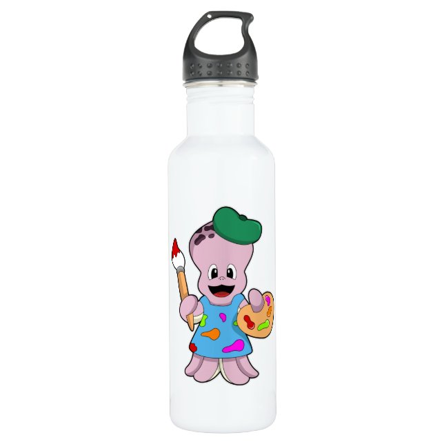 Octopus as Painter with Paint brush 710 Ml Water Bottle (Front)