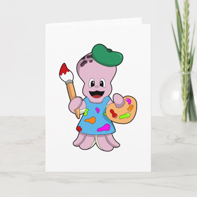 Octopus as Painter with Paint brush Card (Front)